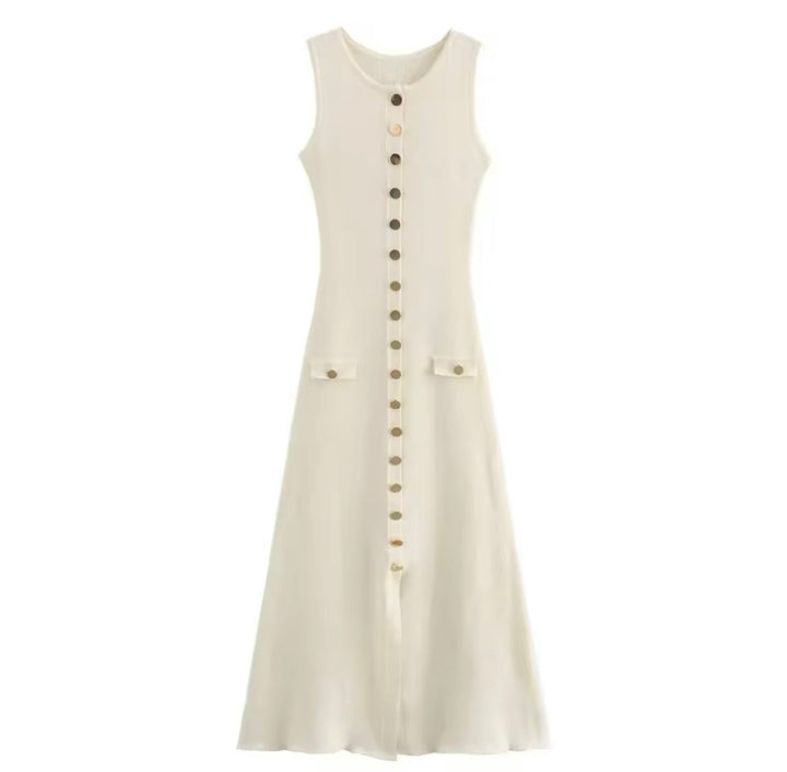 Levoire | Robe Élégante Avec Détails En Bouton Beige