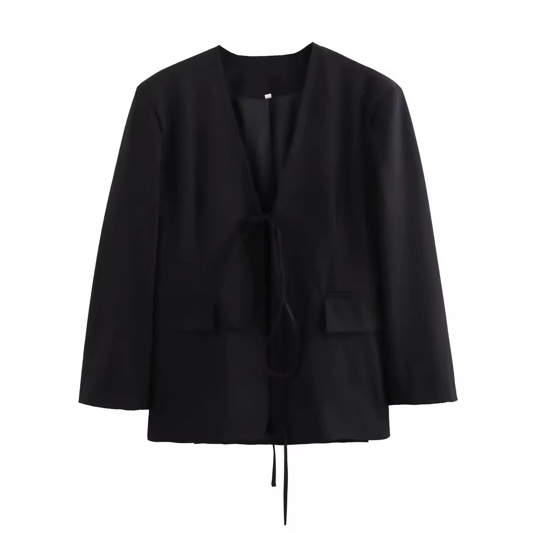 Levoire | Blazer Noir Élégant Avec Nœud