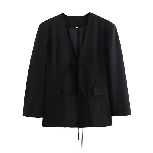 Levoire | Blazer Noir Élégant Avec Nœud