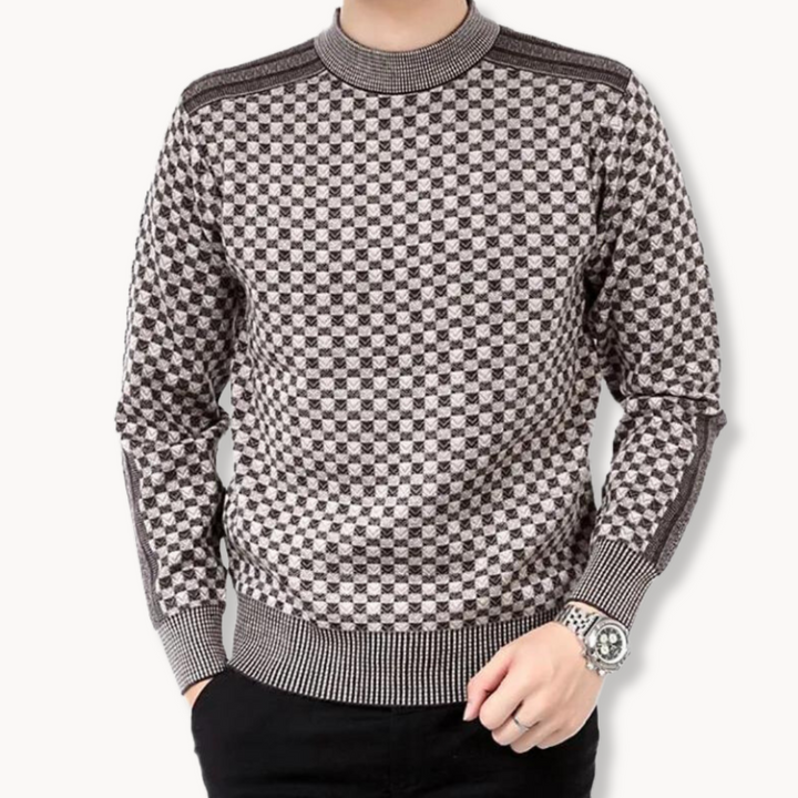 Levoire | Pull Long Chaud à Manches avec Motif à Col Etehalsarivivutettu Beige