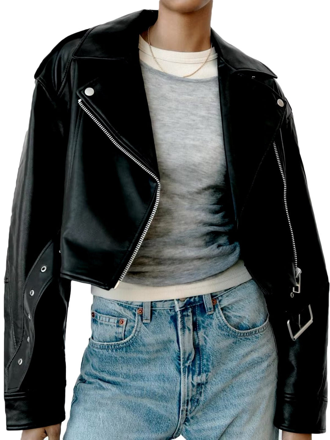 Levoire | Veste De Biker Courte En Cuir Synthétique Avec Ceinture