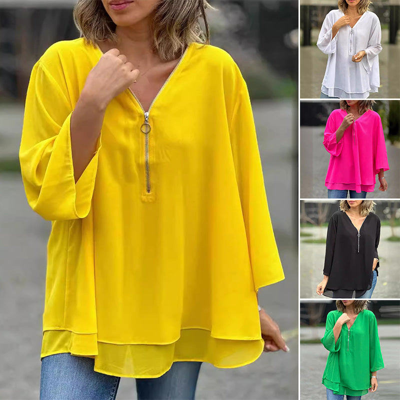 Levoire | Décolleté V Chemise Zippée Fluide