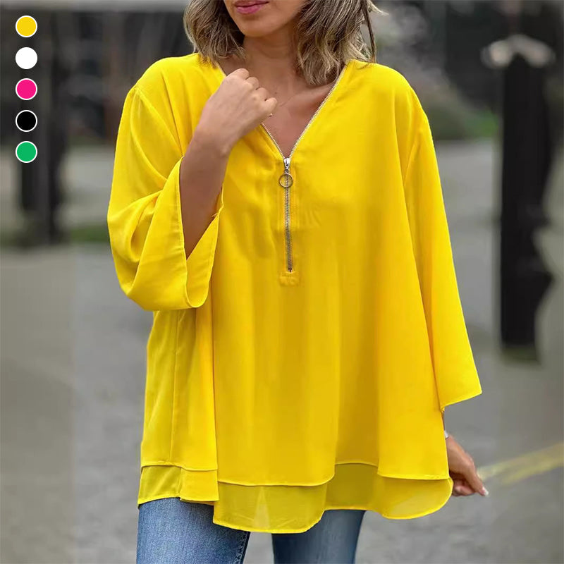 Levoire | Top En Chiffon À Fermeture Éclair Avec Décolleté En V Jaune