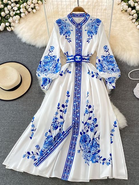 Levoire | Avec Imprimé Floral Robe Longue À Manches Lanternes Vintage