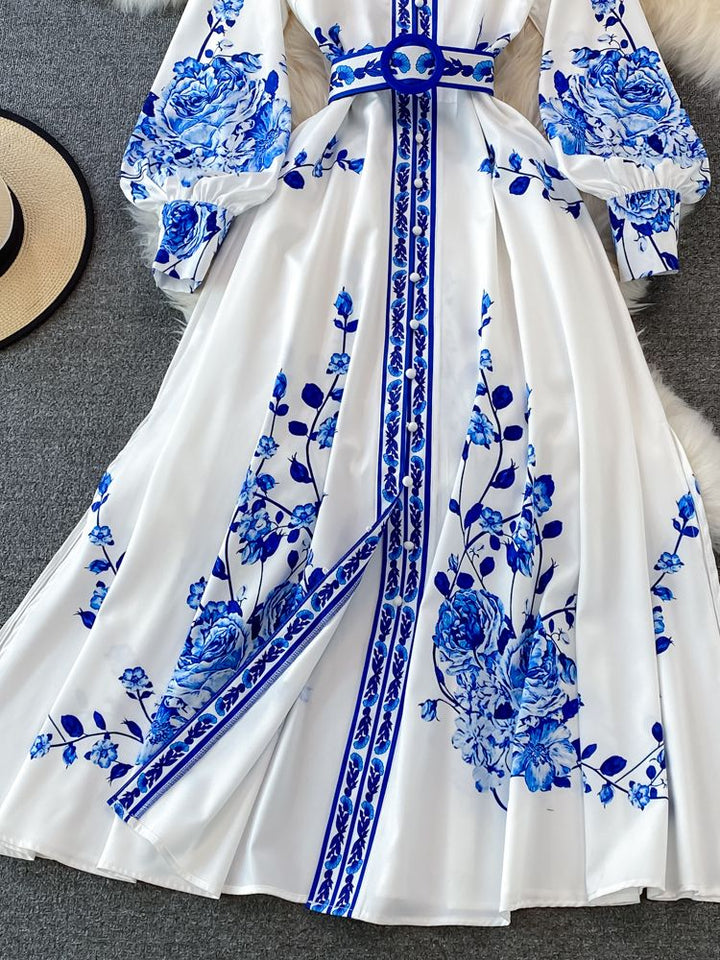 Levoire | Avec Imprimé Floral Robe Longue À Manches Lanternes Vintage