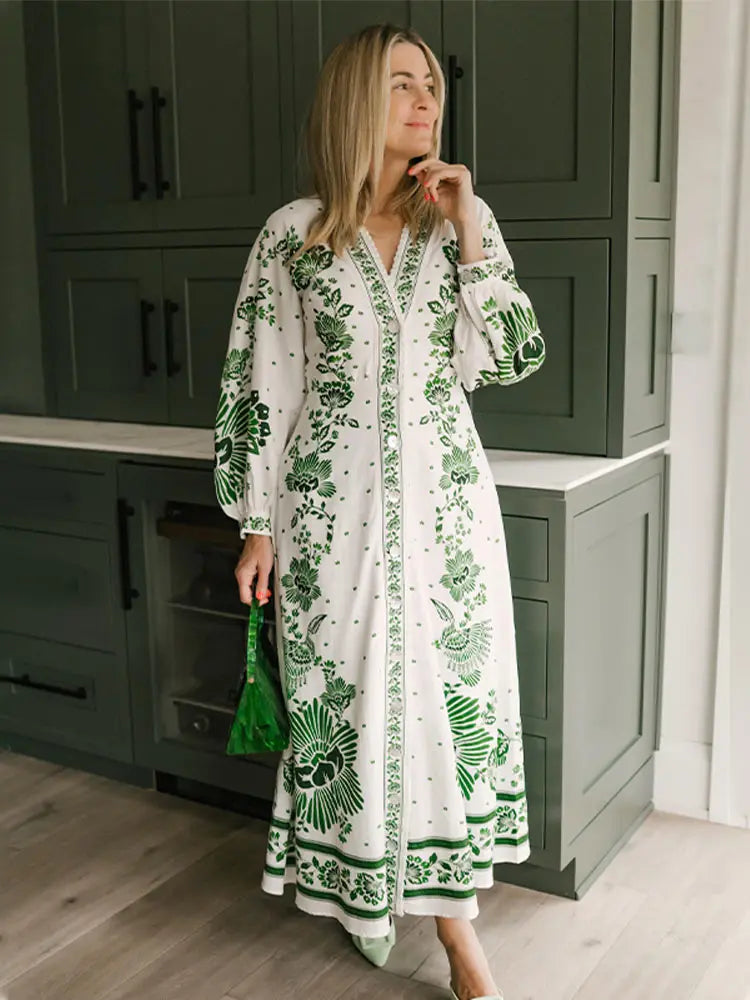 Levoire | Robe maxi élégante d'automne Vert