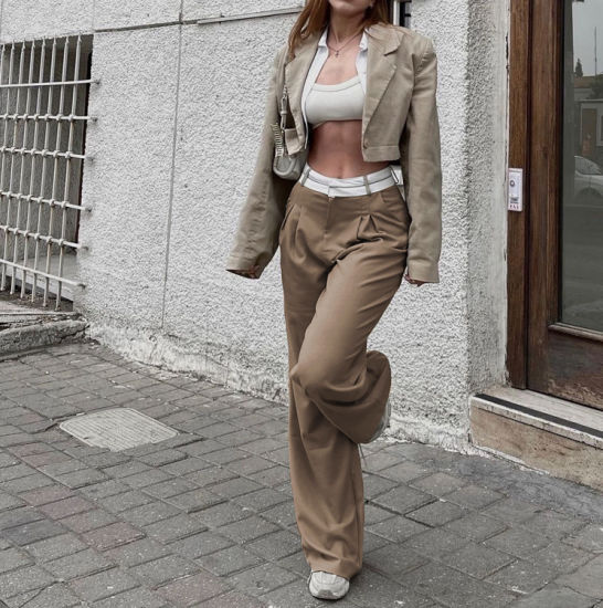 Levoire | Mode Pantalon Droit Taille Haute Khaki