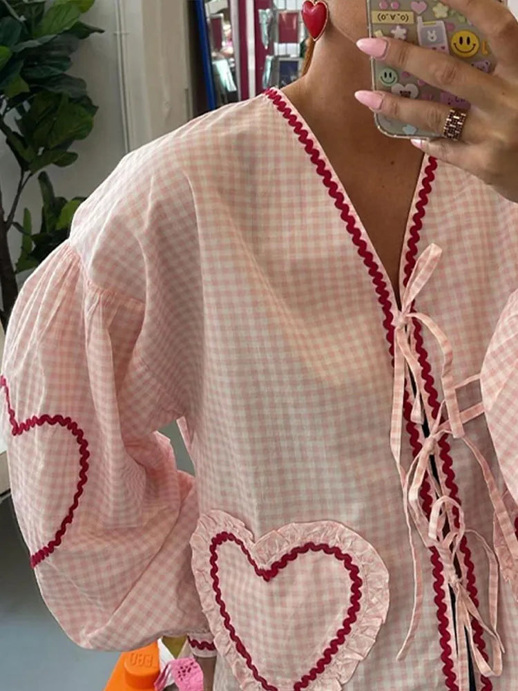 Levoire | Chemise En Soie À Motifs De Cœur À Manches Longues Pour Femmes