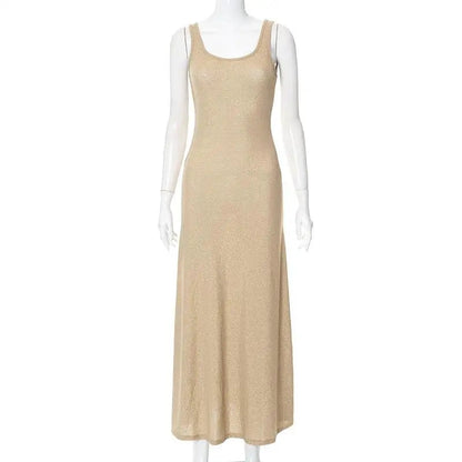 Levoire | Robe Maxi Dos Nageur En Tricot Khaki