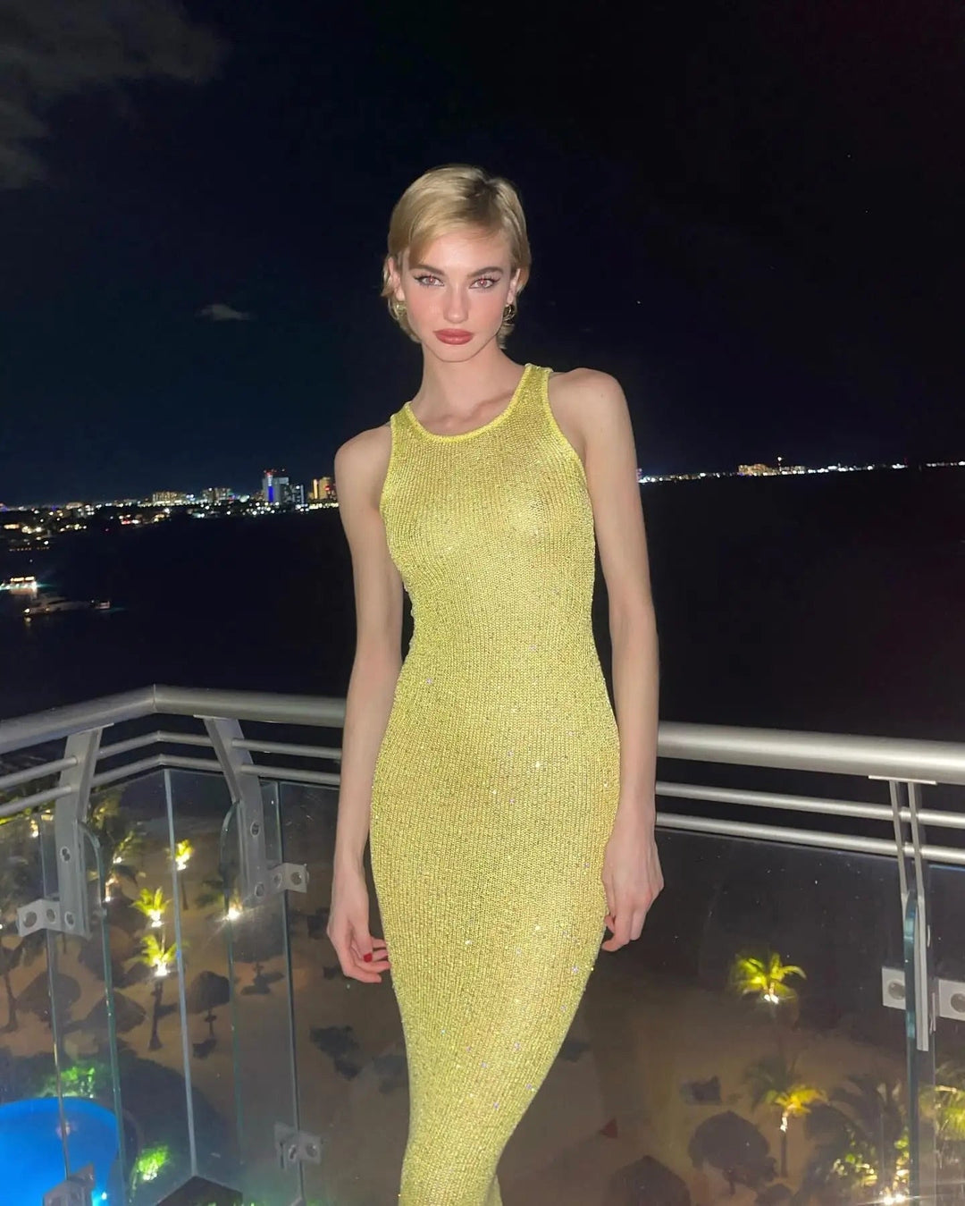 Levoire | Robe Maxi Dos Nageur En Tricot Jaune