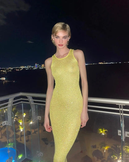 Levoire | Robe Maxi Dos Nageur En Tricot Jaune