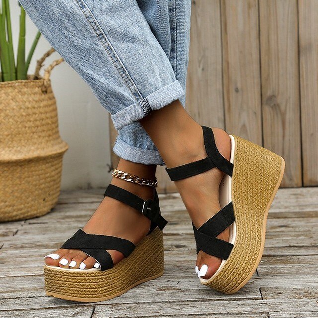 Levoire | Sandales À Talons Compensés Confortables Et Tendance Pour Dames Avec Talons Hauts Noir