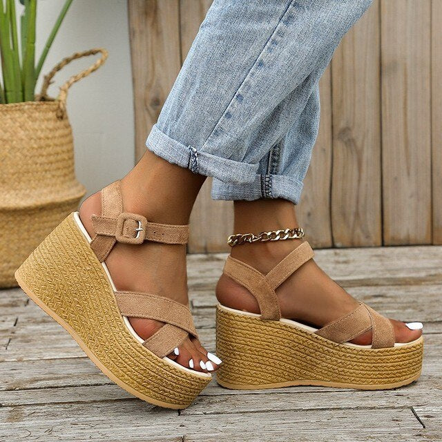 Levoire | Sandales À Talons Compensés Confortables Et Tendance Pour Dames Avec Talons Hauts Khaki