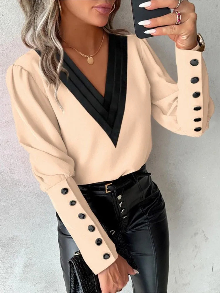 Levoire | Blouse Élégante Avec Décolleté En V Beige