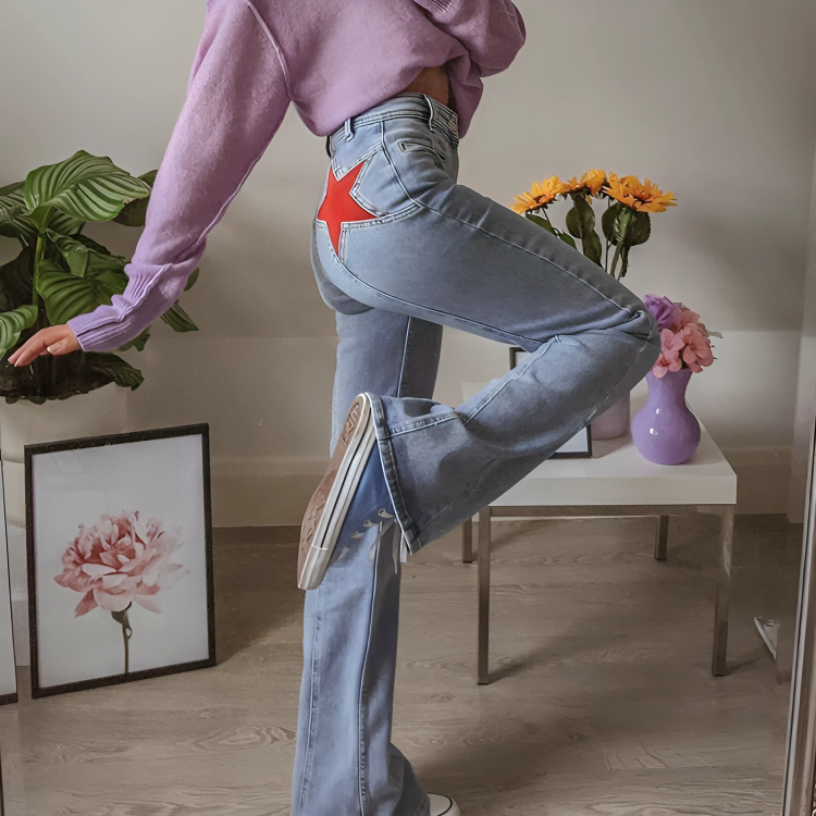 Levoire | Jeans Détente Avec Étoiles Denim léger avec des étoiles rouges