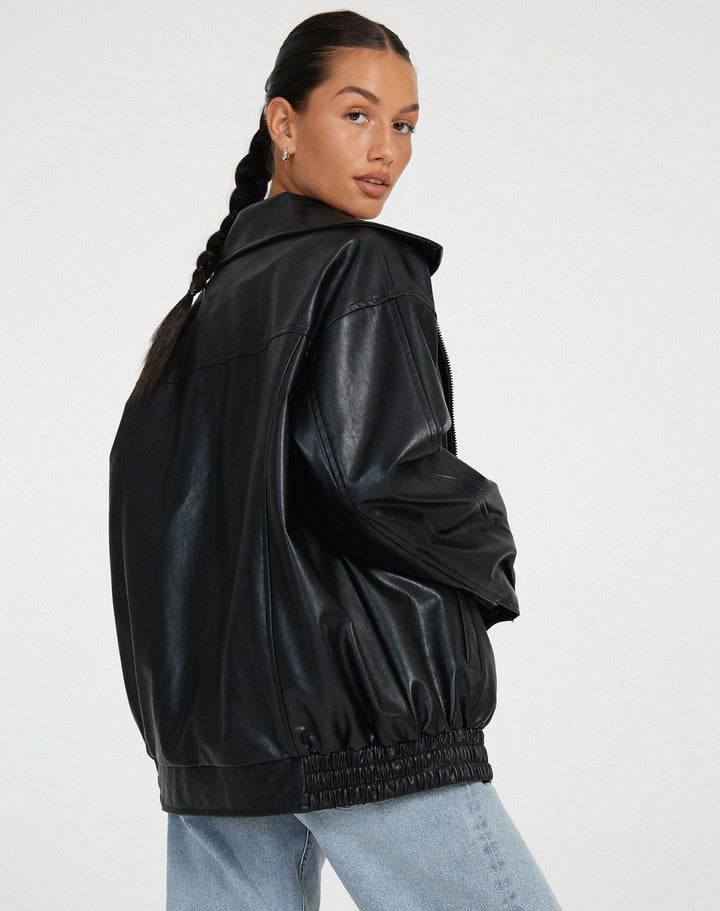 Levoire | Veste En Cuir Grande Taille Fermeture Éclair Bomber Veste En Cuir Femmes