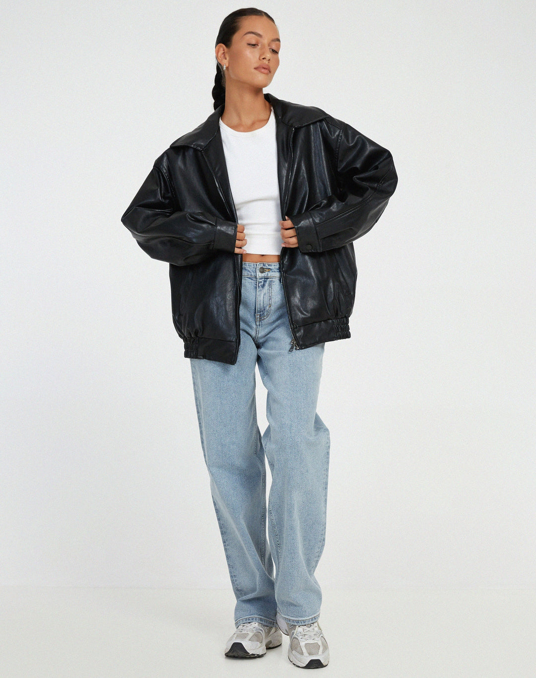 Levoire | Veste En Cuir Grande Taille Fermeture Éclair Bomber Veste En Cuir Femmes Noir