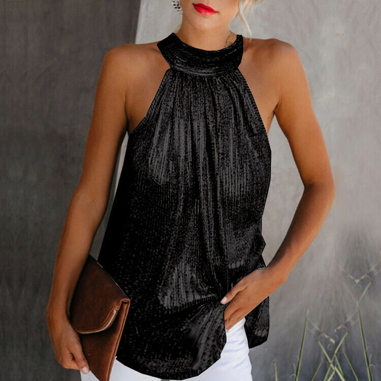 Levoire | Haut Sans Manches Coupe Ample Top Pailleté Dos Nu Top Noir