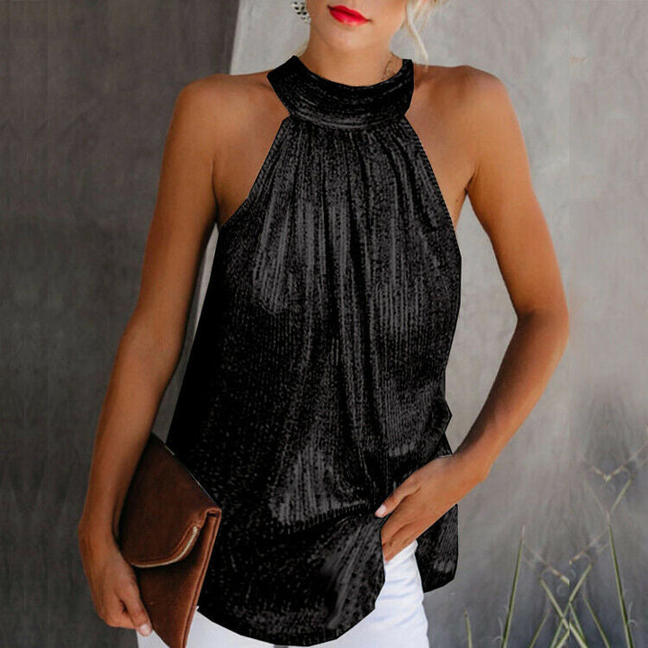 Levoire | Haut Sans Manches Coupe Ample Top Pailleté Dos Nu Top Noir