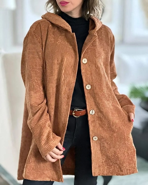 Levoire | Vestes À Capuche Élégantes Grande Taille Avec Boutons Caramel