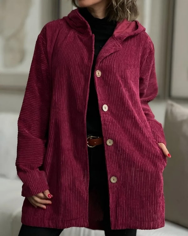 Levoire | Vestes À Capuche Élégantes Grande Taille Avec Boutons Bordeaux