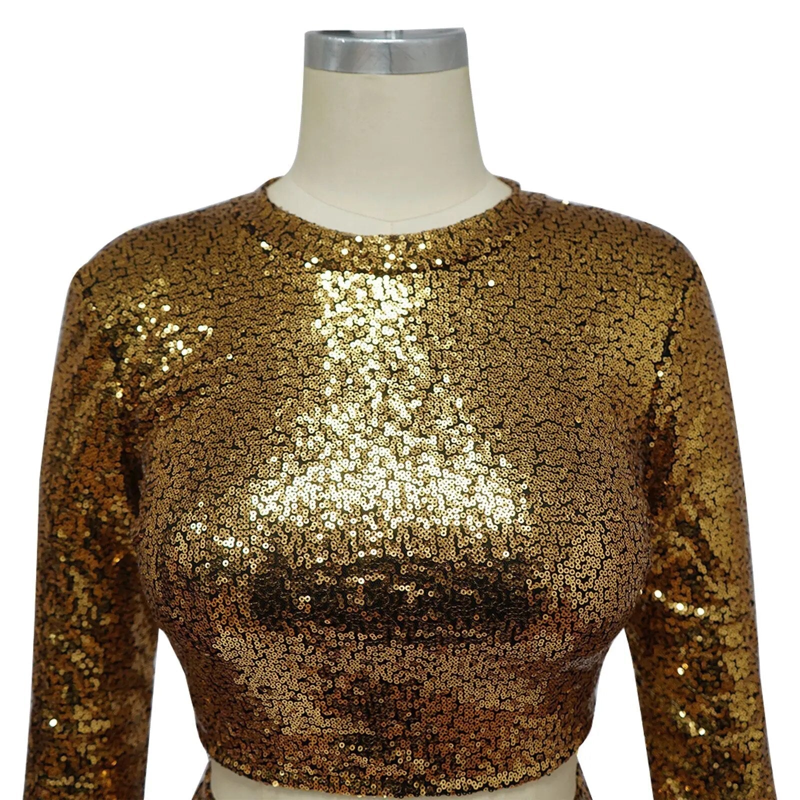 Levoire | Crop Top À Col Rond Pailleté & Ensemble Jupe Maxi