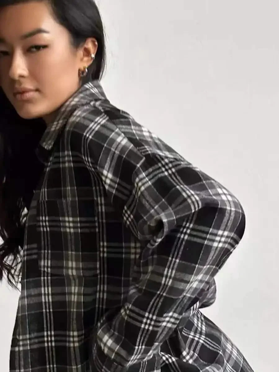 Levoire | Coton Motif À Carreaux Chemise Grande Taille Chemises Pour Femmes Noir