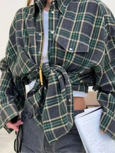 Levoire | Coton Motif À Carreaux Chemise Grande Taille Chemises Pour Femmes Vert foncé