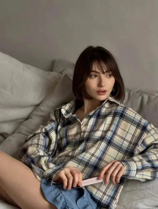 Levoire | Coton Motif À Carreaux Chemise Grande Taille Chemises Pour Femmes Khaki