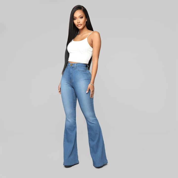 Levoire | Jean Évasé Stretch Jeans Avec Taille Haute Jeans Pour Femmes Bleu