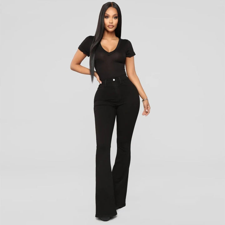 Levoire | Jean Évasé Stretch Jeans Avec Taille Haute Jeans Pour Femmes Noir