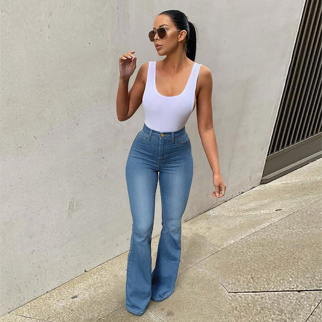 Levoire | Jeans Skinny Taille Haute Pour Femmes Avec Bas En Cloche Bleu classique