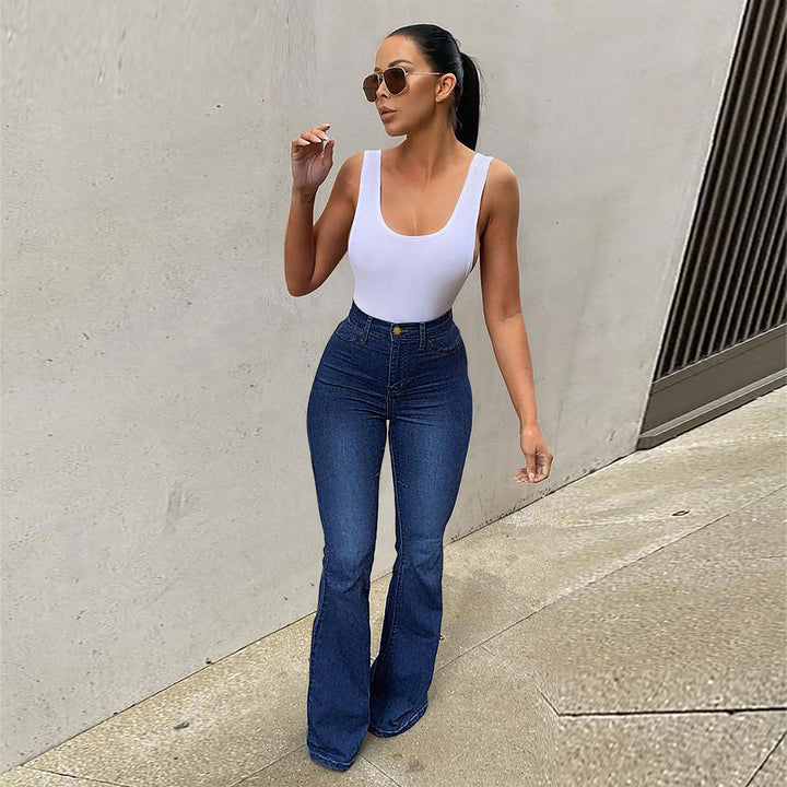 Levoire | Jeans Skinny Taille Haute Pour Femmes Avec Bas En Cloche Bleu minuit