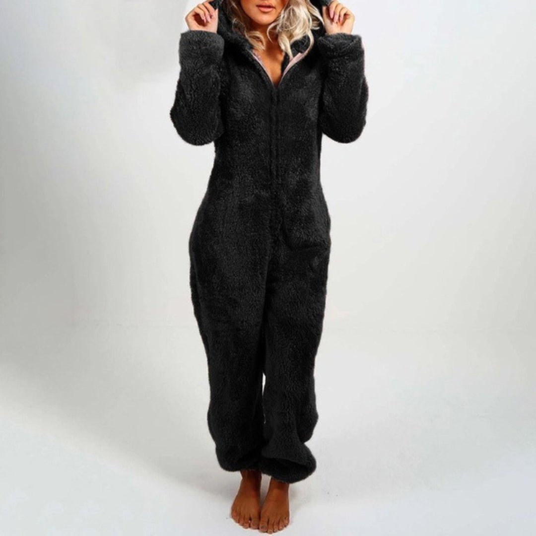 Levoire | Combinaison Manches Longues Capuche Salopette Femme Loungewear Noir