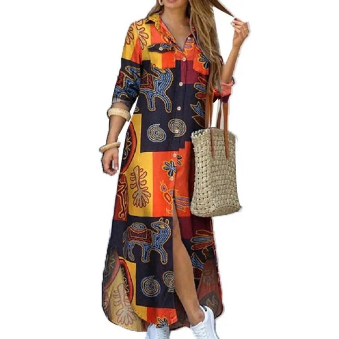 Levoire | Blouse Robe Avec Bouton-Pression Jaune-orange