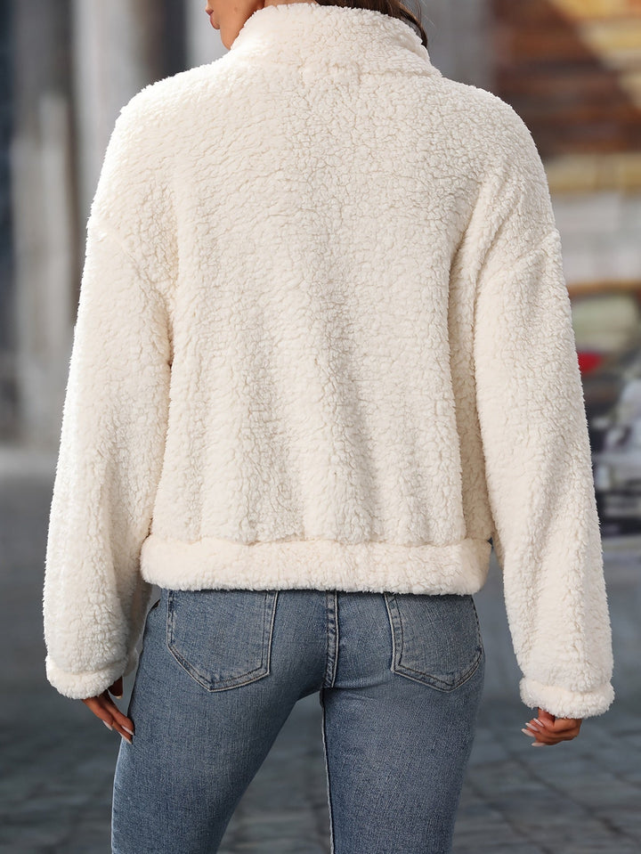 Levoire | Demi Fermeture Éclair Veste En Polaire Blanche Chaude Pour Femmes