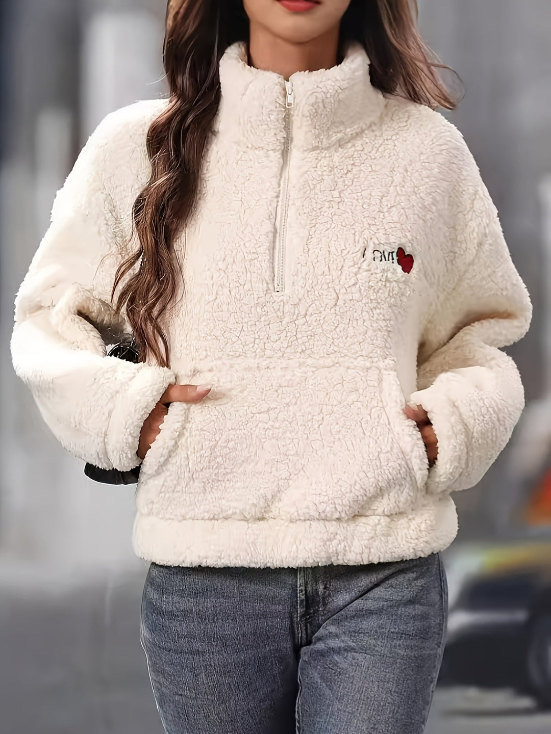 Levoire | Demi Fermeture Éclair Veste En Polaire Blanche Chaude Pour Femmes Blanc