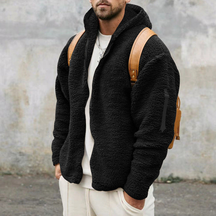 Levoire | Sweat À Capuche Teddy Fleece Homme Fleece Avec Fermeture Éclair Noir