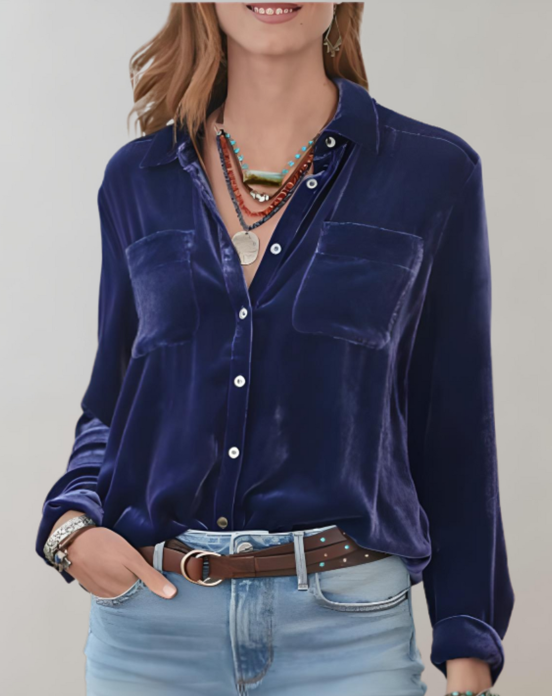 Levoire | Velours Polotop Avec Manches Longues Bleu foncé