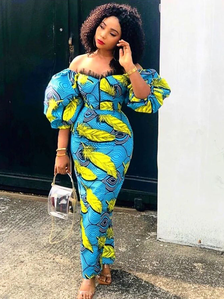 Levoire | Robe Courte À Manches Bouffantes Off Shoulder Midikjole Bleu ciel