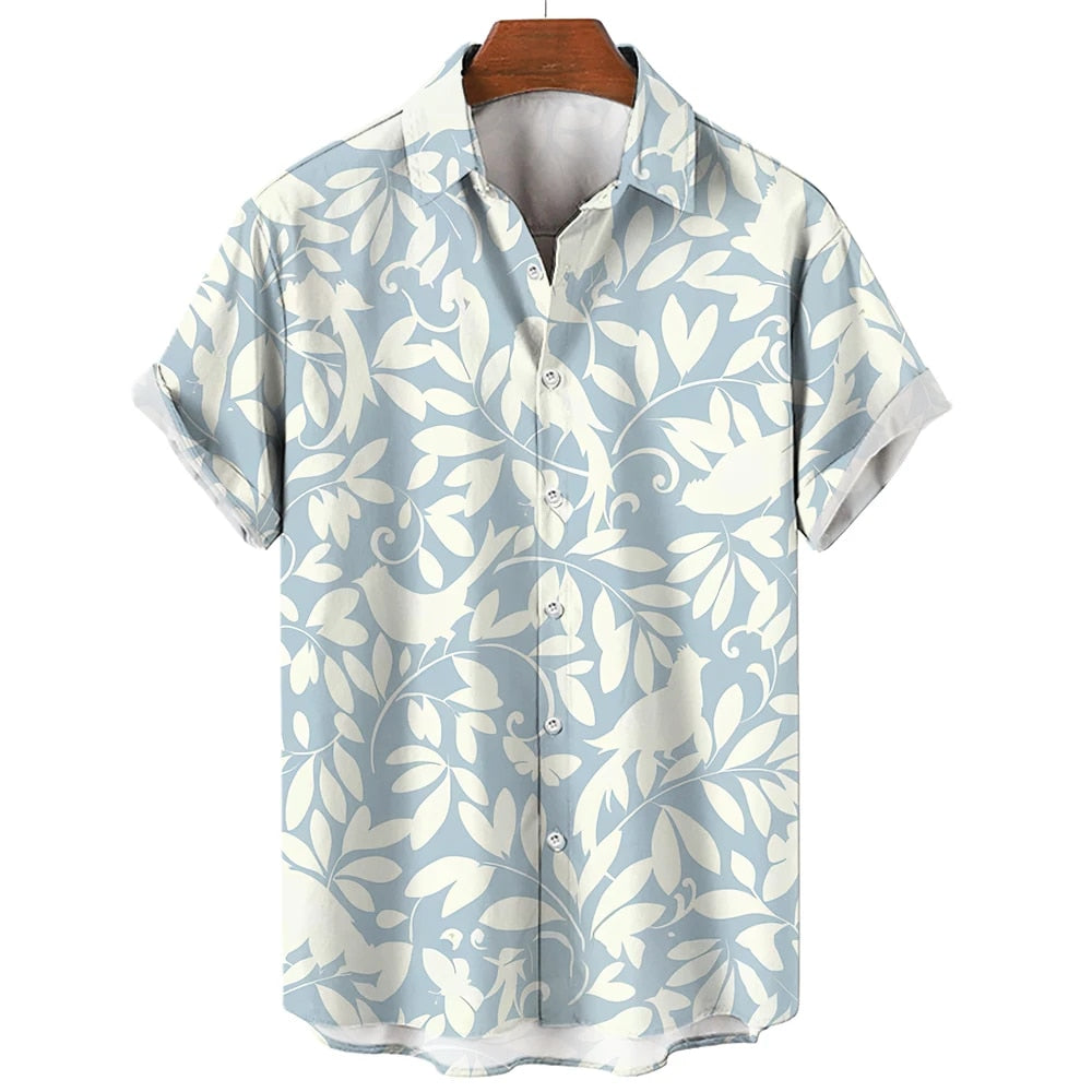 Levoire | Chemise Hawaïenne À Manches Courtes En Style Motif Pour Hommes Bleu et blanc