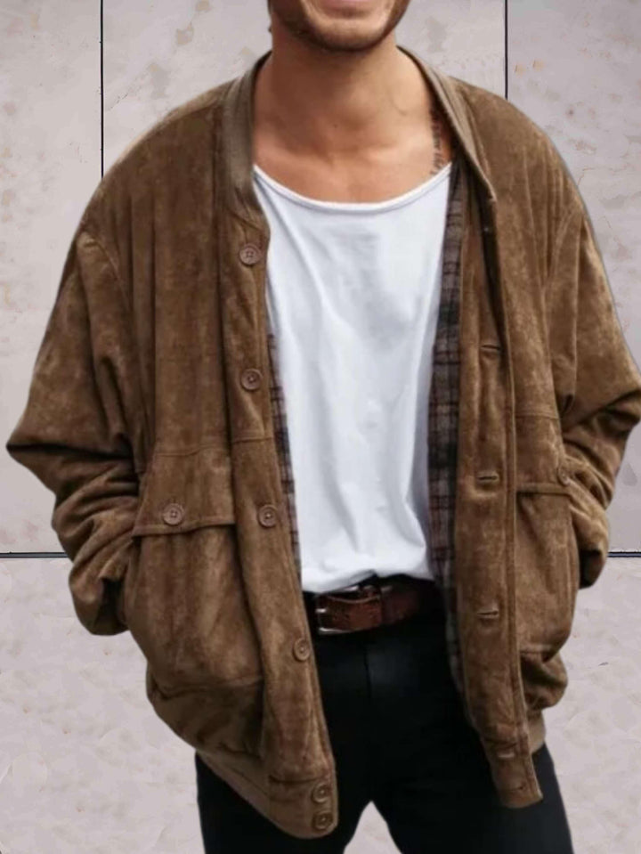Levoire | Veste En Polaire Simple Avec Col Rond Et Fermeture À Boutons En Marron 3XL