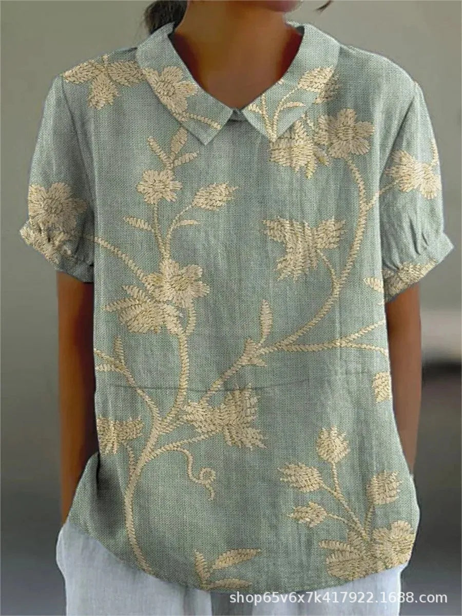 Levoire | Blouse Féminine Élégante Avec Motif Floral Vert-jaune