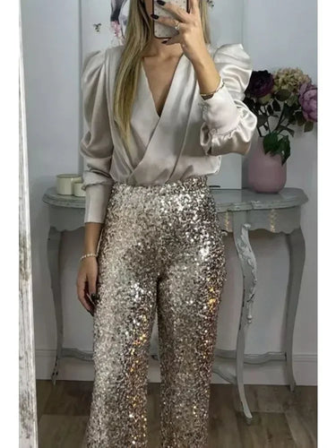 Levoire | Pantalon Brillant Évasé Pantalon À Paillettes Femme