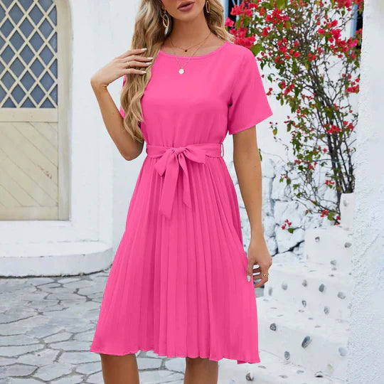 Levoire | Robe Plissée Verte Menthe Rose chaud
