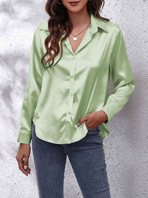Levoire | Chemise Satin À Boutons Avec Manches Longues Pour Femmes Vert clair