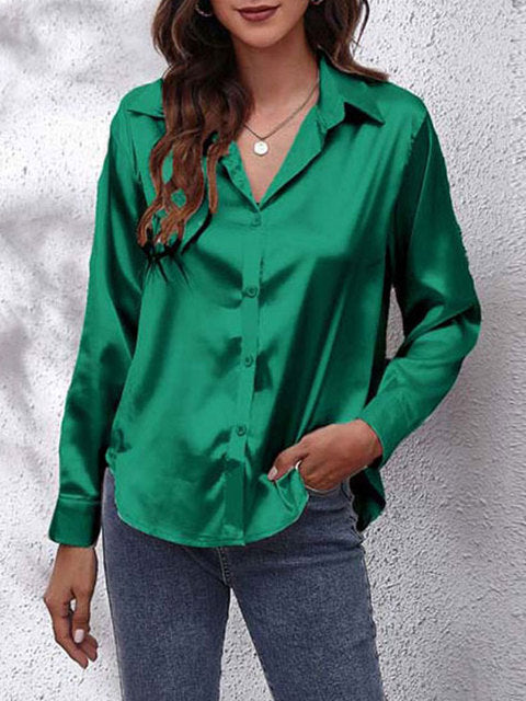 Levoire | Chemise Satin À Boutons Avec Manches Longues Pour Femmes Vert