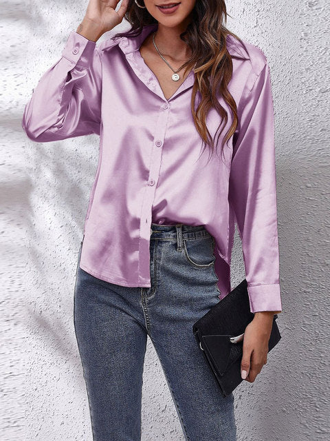 Levoire | Chemise Satin À Boutons Avec Manches Longues Pour Femmes Lilas