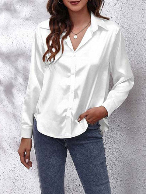 Levoire | Chemise Satin À Boutons Avec Manches Longues Pour Femmes Blanc