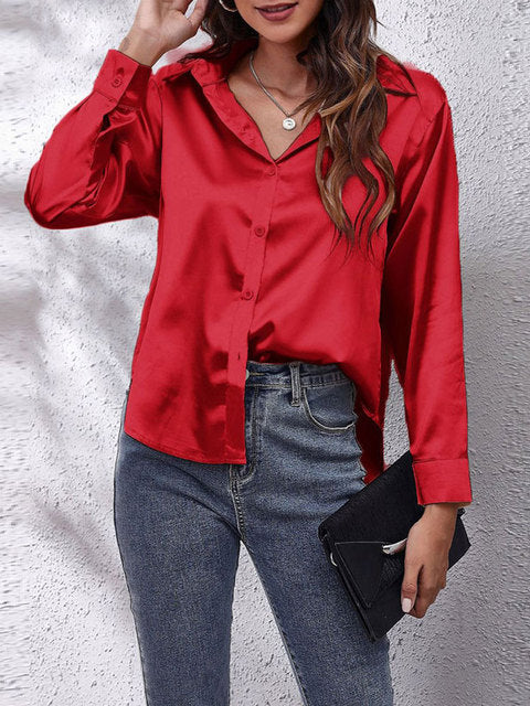 Levoire | Chemise Satin À Boutons Avec Manches Longues Pour Femmes Rot
